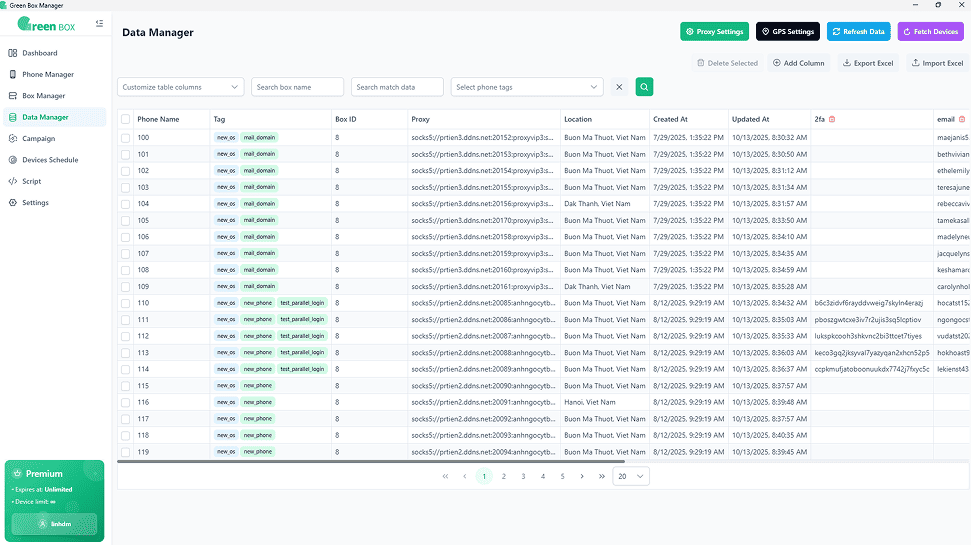Green Box Manager Settings - Configuration and management tools