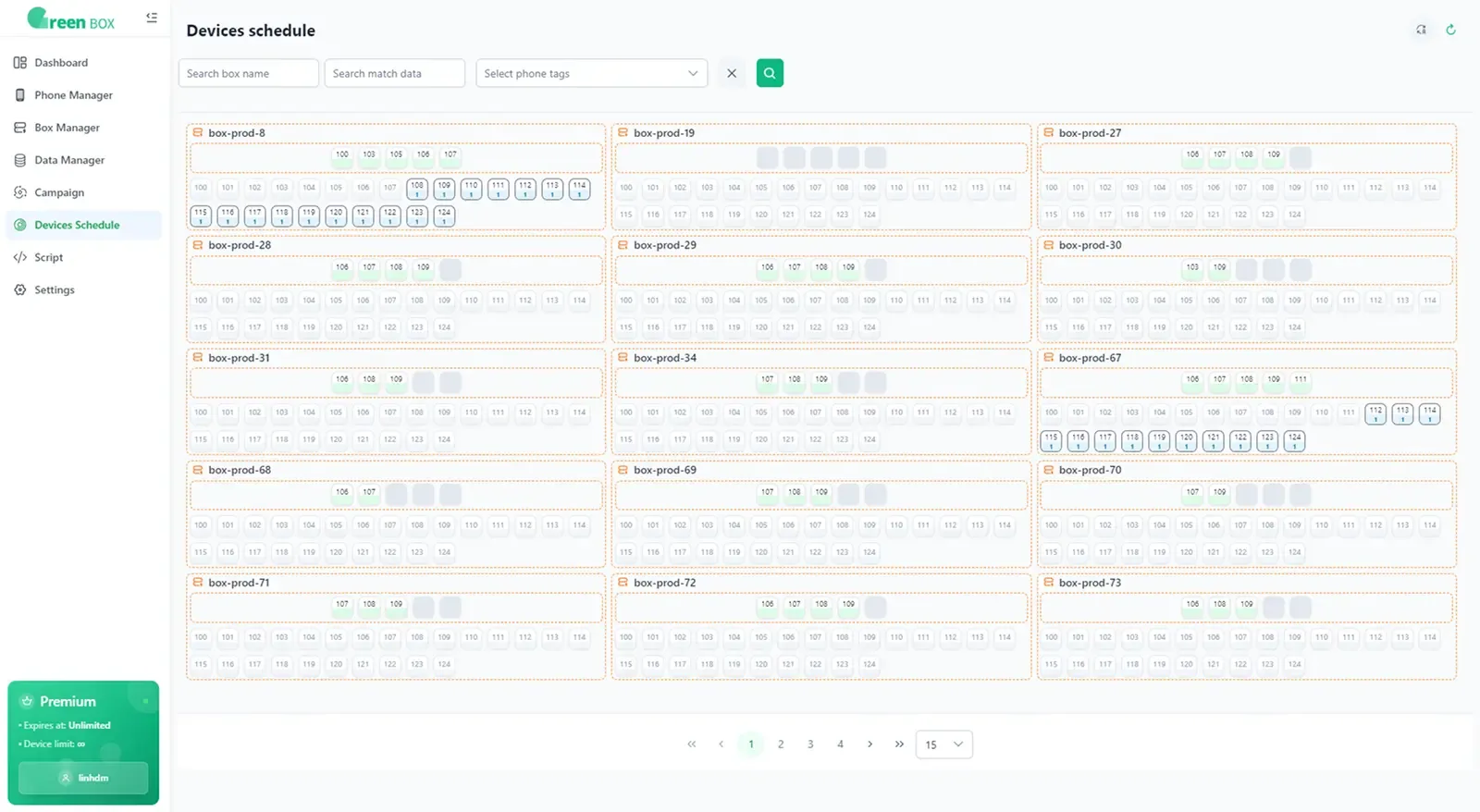 Green Box Manager - Devices schedule